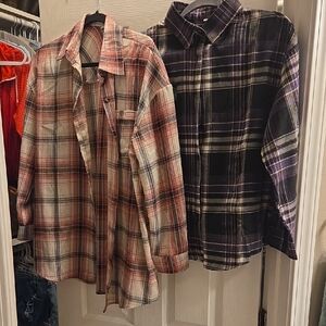 Plaid Button-Up Shirts - Red and Purple